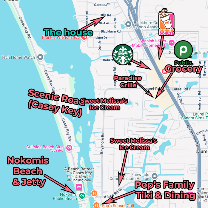 Local golf cart map from 313 Hills Road